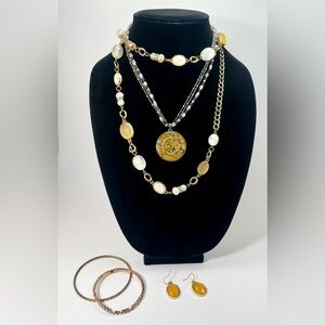 Vintage Jewelry Lot Goldtone Yellow Abalone Pendant Bracelets Earrings Necklace